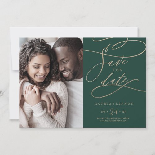 Romantic Green Calligraphy Photo Save The Date