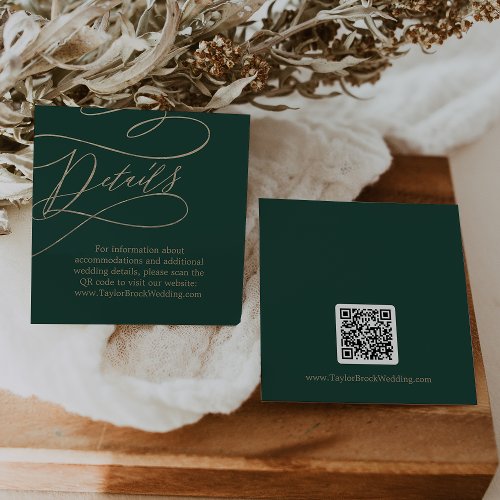 Romantic Green Calligraphy QR Code Wedding Details Enclosure Card