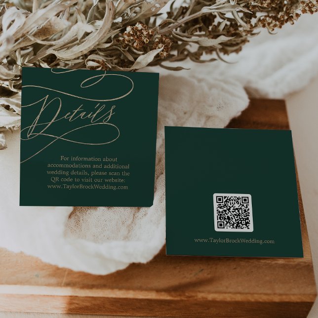 Romantic Green Calligraphy QR Code Wedding Details Enclosure Card (Creator Uploaded)