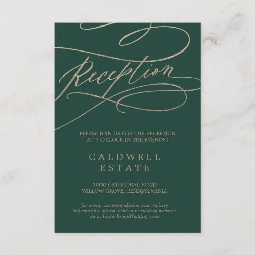 Romantic Green Calligraphy Reception Insert Card
