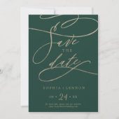 Romantic Green Calligraphy Save The Date (Front)
