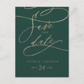Romantic Green Calligraphy Save the Date Postcard (Front)