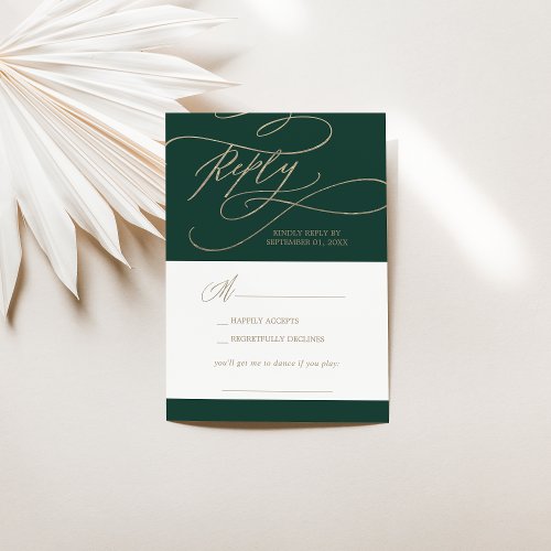Romantic Green Calligraphy Song Request RSVP Card