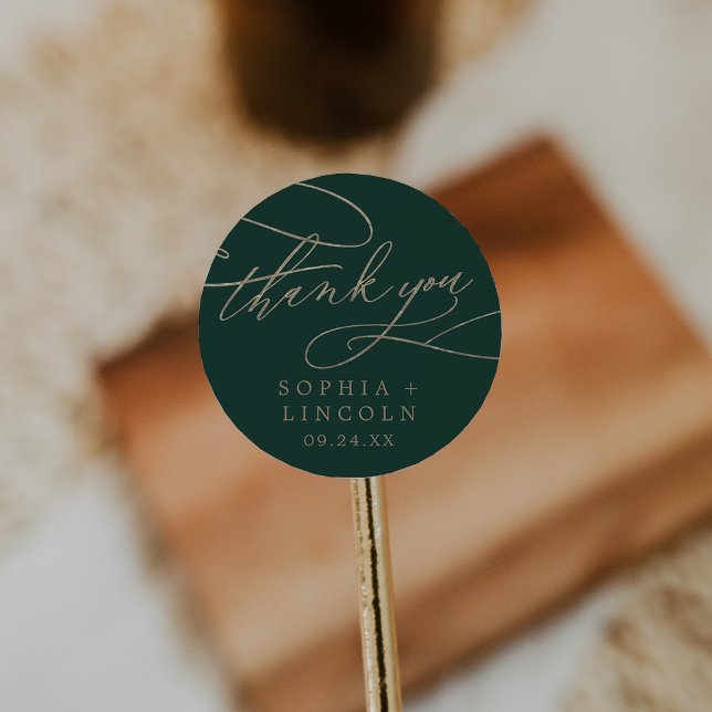 Romantic Green Calligraphy Thank You Favor Sticker (Creator Uploaded)