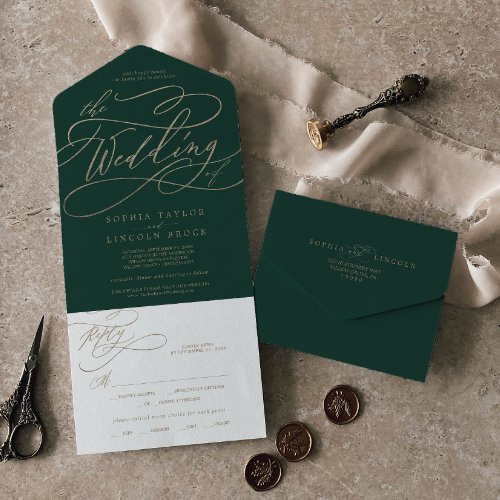 Romantic Green Calligraphy The Wedding Of All In O All In One Invitation