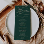 Romantic Green Calligraphy Wedding Dinner Menu<br><div class="desc">This romantic green calligraphy wedding dinner menu card is perfect for a simple wedding. The modern classic design features fancy swirls and whimsical flourishes with gorgeous elegant hand lettered faux champagne gold foil typography. This menu can be used for a wedding reception, rehearsal dinner, or any event. Please Note: This...</div>