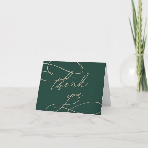 Romantic Green Calligraphy Wedding Thank You Card