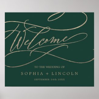 Romantic Green Calligraphy Welcome Wedding Poster