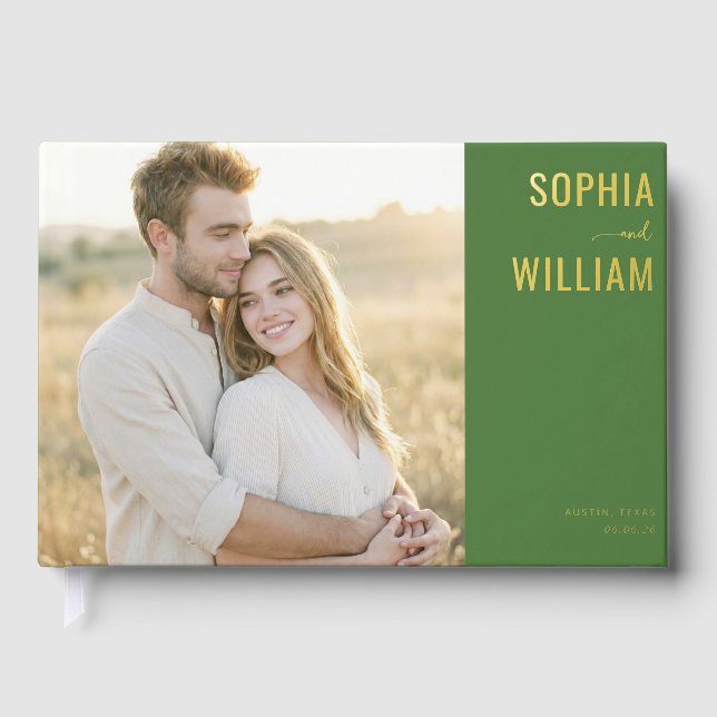 Romantic Green Classic Photo Foil Guest Book (Front)