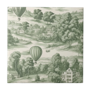 Romantic Green Countryside Toile Balloon Pattern Ceramic Tile