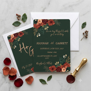 Romantic Green dark Garden Floral Wedding Invitation