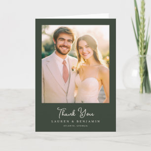 Romantic Green Elegant Photo Letterpress Thank You Card