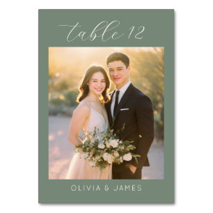 Romantic Green Elegant Photo Table Number