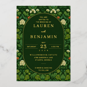 Romantic Green Floral Garden Foil Invitation