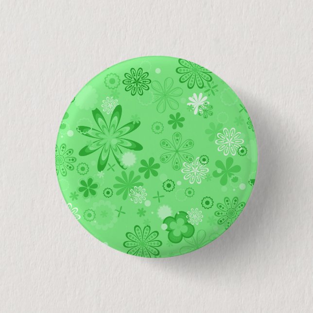 Romantic Green Floral Pattern Pinback Button (Front)