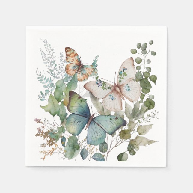 Romantic green flowers and butterfly  napkins (Front)