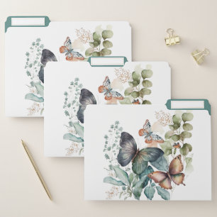 Romantic green flowers butterfly file folder