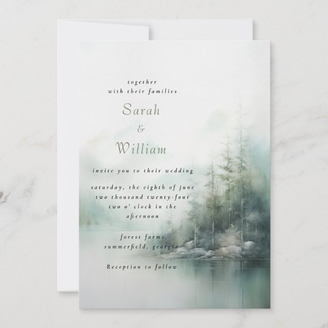 Romantic green forest Wedding Invitation (Front)