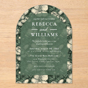 Romantic Green Gardenias Sparkle Retro Wedding Acrylic Invitations