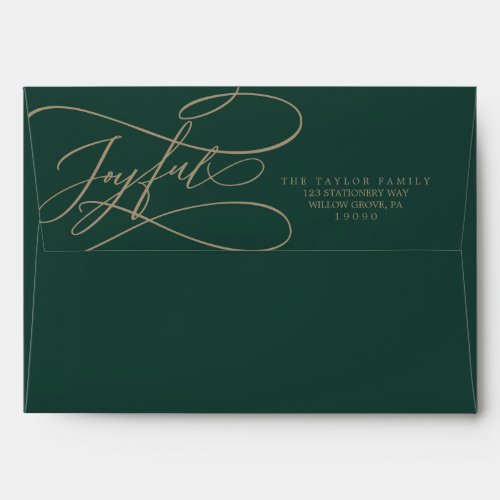 Romantic Green Gold Joyful Holiday Card Envelope