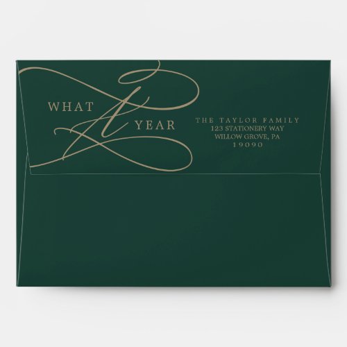 Romantic Green Gold What A Year Christmas Card Envelope