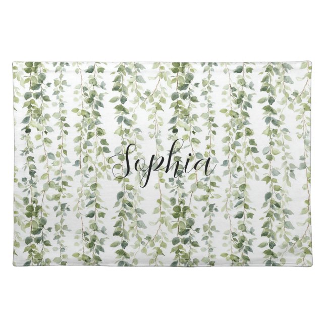 Romantic Green Ivy Leaves Cloth Placemat (Front)
