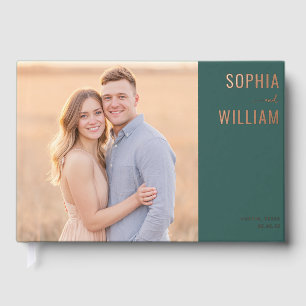 Romantic Green Minimalist Photo Foil Guest Book