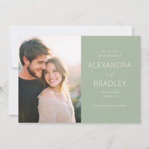 Romantic Green Minimalist Photo Save The Date