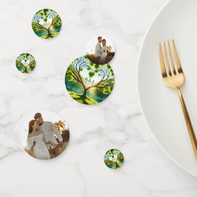 Romantic Green Monogram Add Photo Wedding Confetti (Group)