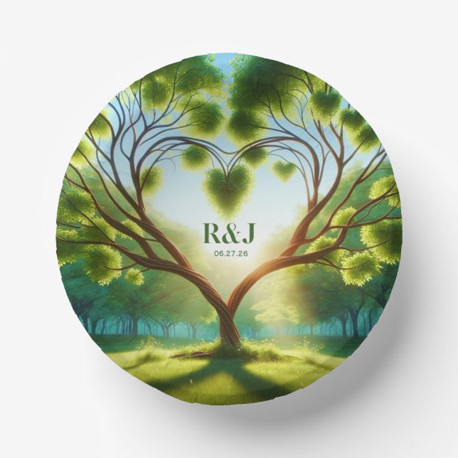 Romantic Green Monogram Wedding Paper Bowls (Front)