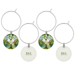 Romantic Green Monogram Wedding Wine Charm