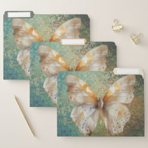 Romantic green orange butterfly name file folder