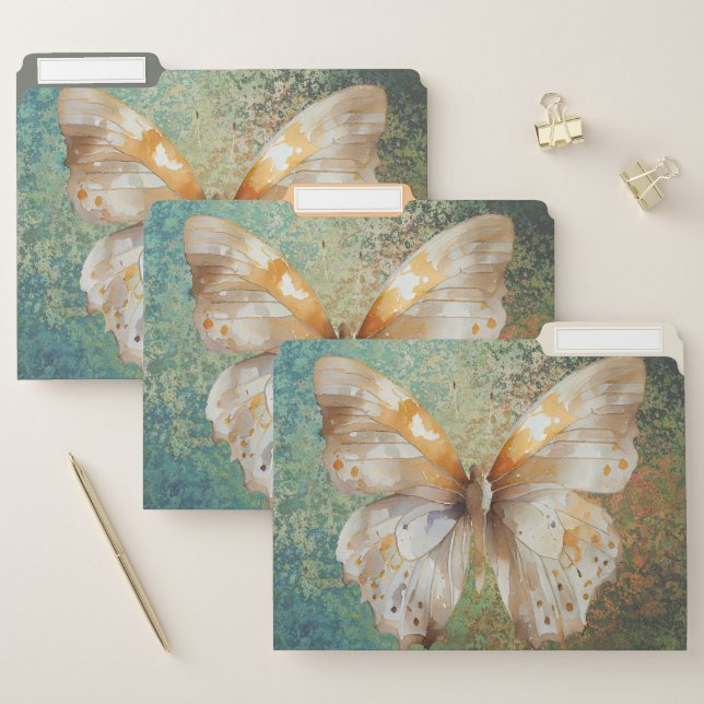 Romantic green orange butterfly name file folder (Set)
