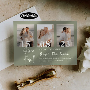 Romantic Green Photo Collage Save The Date Invitation