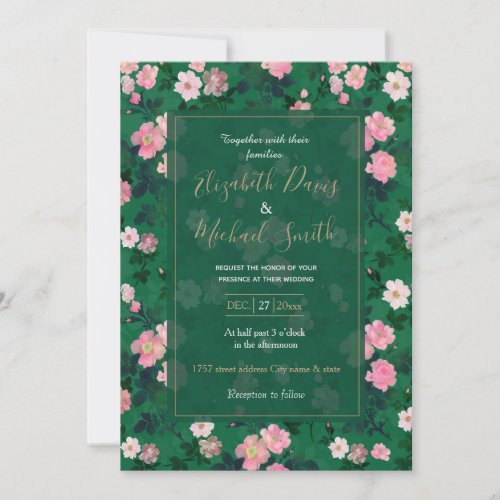 Romantic Green Pink Roses Floral Painting Invitation