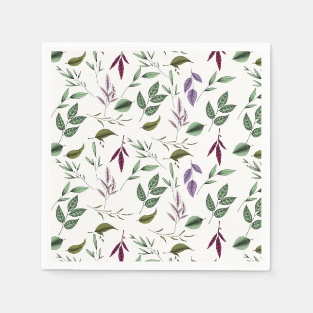 Romantic green purple foliage eucalyptus leaves napkins (Front)