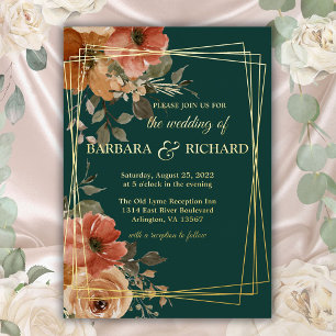 Romantic Green Real Gold Foil Floral Wedding Invitation