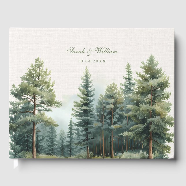 Romantic green summer forest Wedding Guest Book (Front)