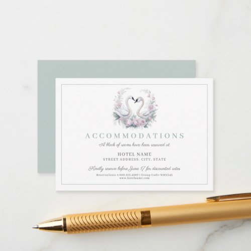 Romantic Green Swan Couple Wedding  Enclosure Card