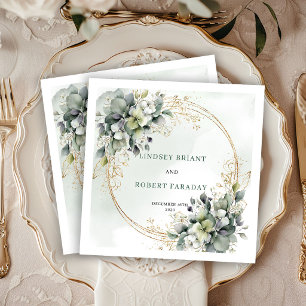 Romantic Greenery and Gold Botanical Wedding Napkins