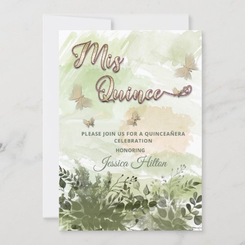 Romantic greenery Butterfly  garden Mis quince Invitation