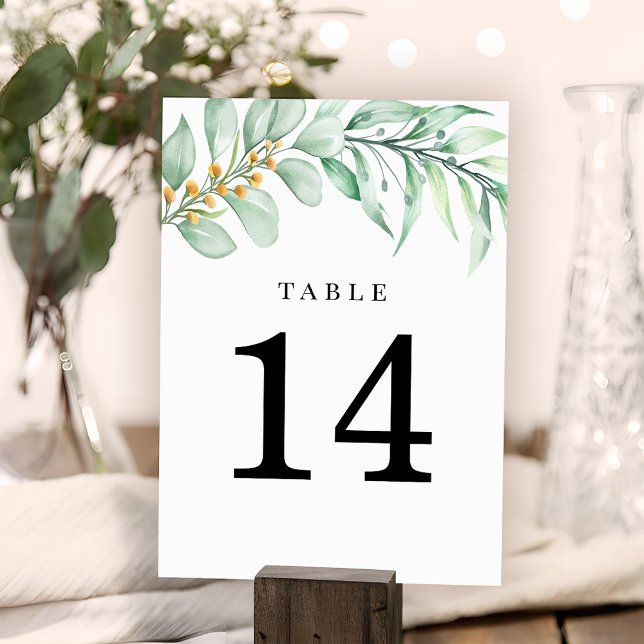 Romantic Greenery Foliage Eucalyptus Wedding Table Number (Creator Uploaded)