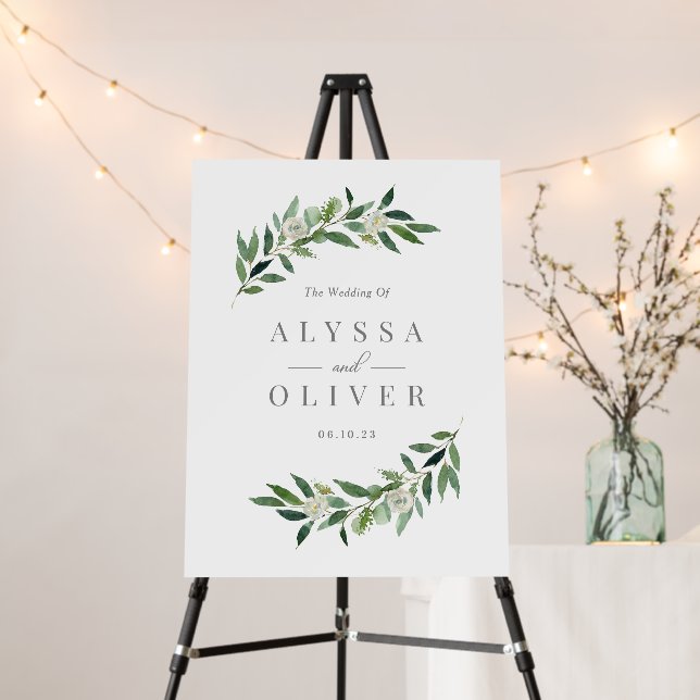 Romantic Greenery Wedding Welcome Sign (In Situ (Stand))