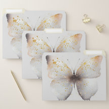 Romantic grey golden butterfly name file folder