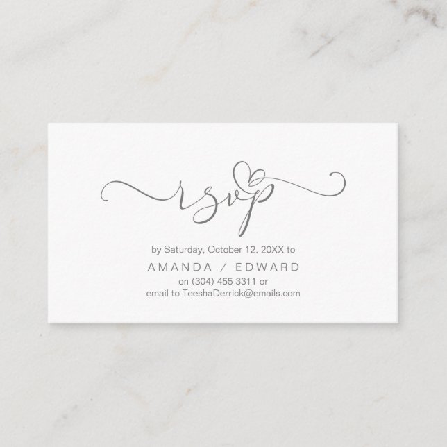 Romantic, Grey, Invitation RSVP, respond (Front)