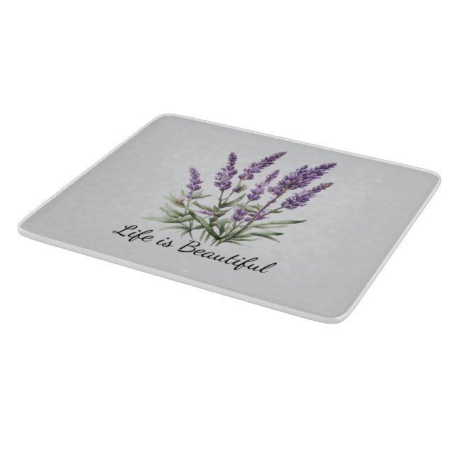 Romantic Grey Purple Lavender Floral Bridal Shower Cutting Board (Corner)