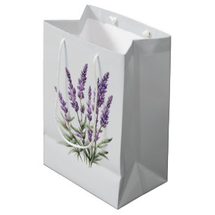 Romantic Grey Purple Lavender Floral Bridal Shower Medium Gift Bag