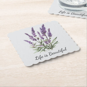 Romantic Grey Purple Lavender Floral Bridal Shower Paper Coaster