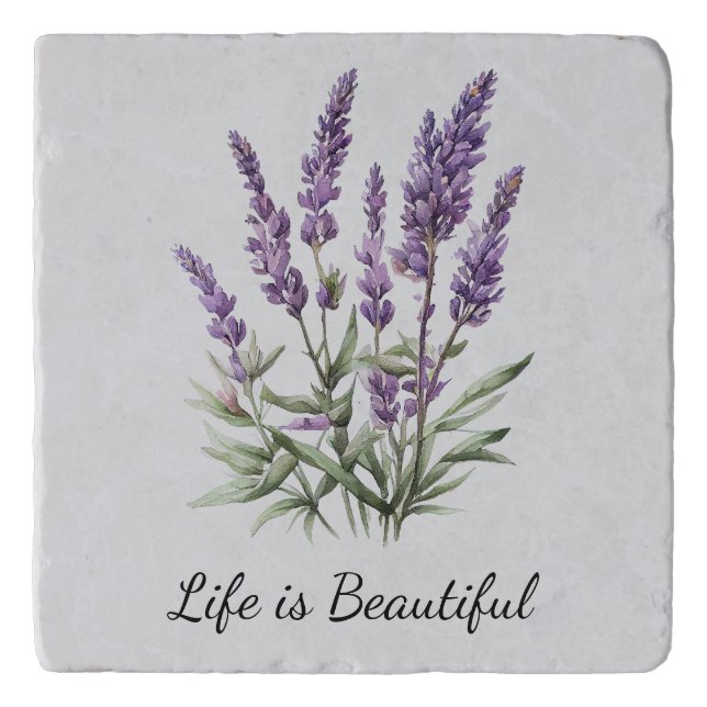 Romantic Grey Purple Lavender Floral Bridal Shower Trivet (Front)