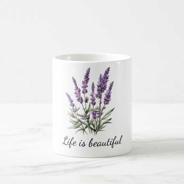 Romantic Grey Purple Lavender Floral Coffee Mug (Center)